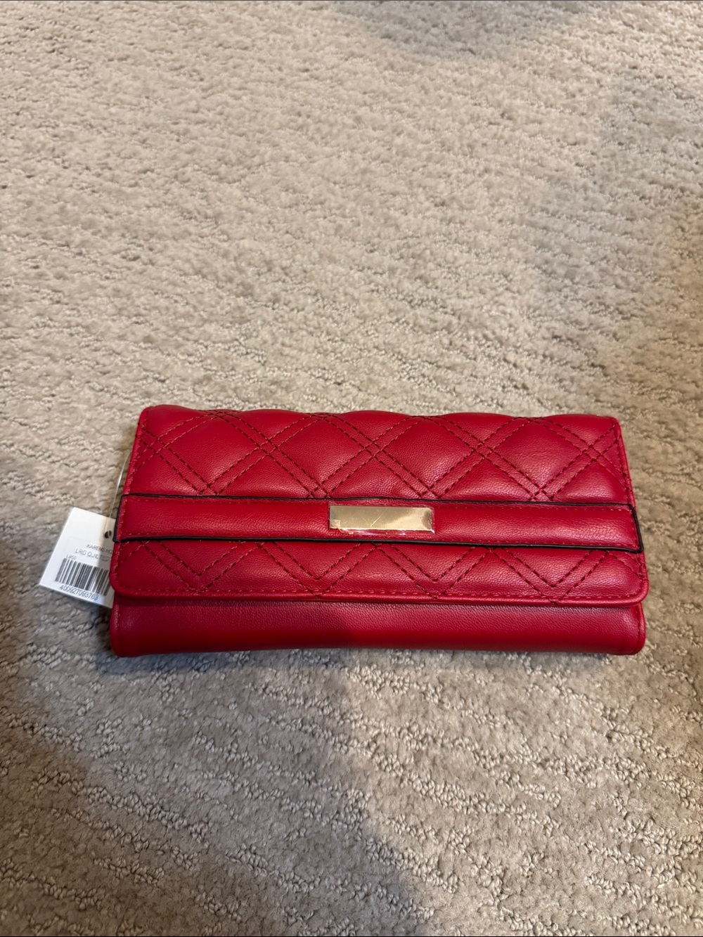 Quilted Red Leather Fold-Over Wallet Clutch